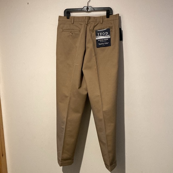Izod mens chino pants 100% cotton tan cuffed non wrinkle 36x32 - Picture 4 of 8